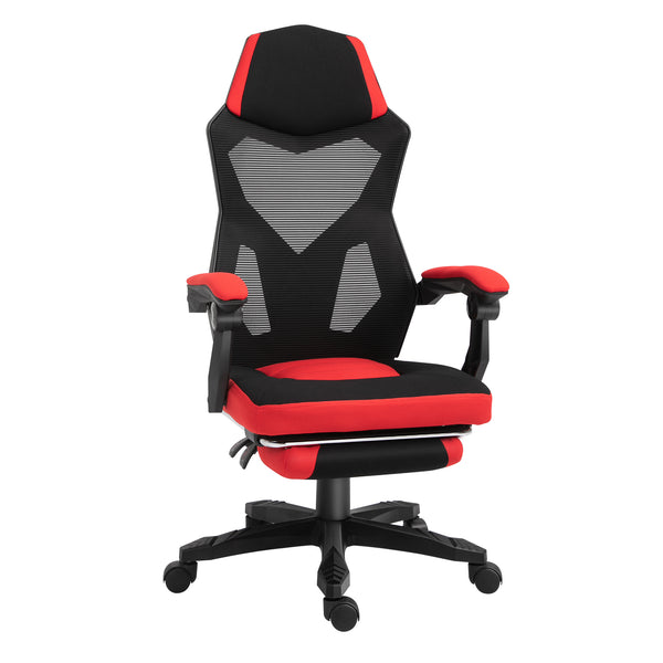 Sedia da Gaming Ergonomica e Reclinabile 58x63x112-122 cm in Tessuto a Rete Nero e Rosso acquista