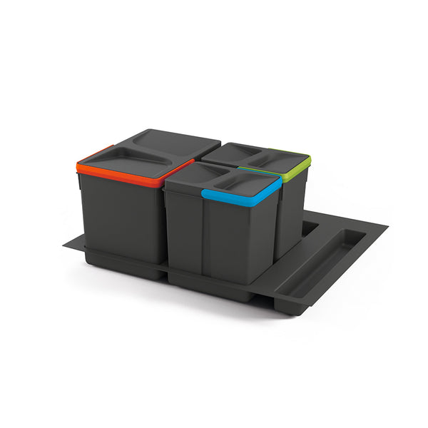 acquista Abfallbehälter Differenziert 3 Behälter für Kommode 60x21,6 cm mit Basis Emuca Anthrazitgrau