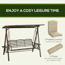 Dondolo da Giardino 3 Posti 208x120x174 cm in Acciaio Marrone e Cachi