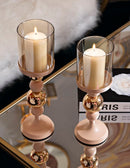 Porta Candele Glassy Rosa Set 2 Pz Ø10x36 cm - Ø10x32 cm in Ferro Rosa e Oro      