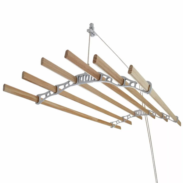 online Stendibiancheria da Soffitto 6 Stecche 140x56x14 cm con Sistema di Carrucole in Legno e Corda