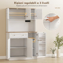 Credenza da Cucina 100x40x173A cm con Stazione di Ricarica Piano per Microonde 4 Rastrelliere per Spezie in MDF Bianco      