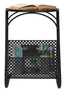 Tavolinetto Porta Giornali Ø35x50 cm in Ferro e MDF Nero e Marrone
