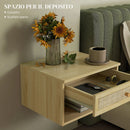 Set 2 Comodini con Cassetto e Ripiani Aperti in stile Nordico 40x34x23 cm in Truciolato e Rattan 