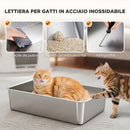 Lettiera per Gatti Chiusa XL con Coperchio Paletta Pareti Alte Doppio Ingresso in Acciaio Inox Grigio Chiaro      