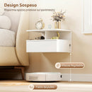 Set 2 Comodini Sospesi 40x35x30 cm con Stazione di Ricarica Cassetto e Ripiano Aperto in Legno Bianco      