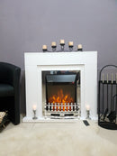 Camino Elettrico da Pavimento 85x95x30 cm Effetto Fiamma 2000W Arthur & Galileo Silver Bianco