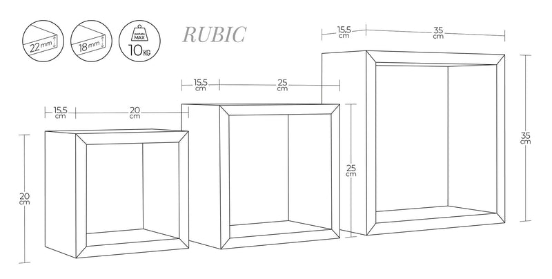 Set 3 Mensole da Parete Cubo in Fibra di Legno Rubic Wengè
