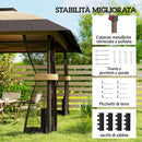 Gazebo Pieghevole 400x400x287 cm con 4 Zanzariere Laterali Doppio Tetto e Sacchi di Sabbia Cachi e Marrone      