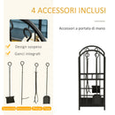 Portalegna per Camino Legnaia a 2 ripiani in Metallo 41,5x32,5x74,5 cm Max 60Kg con attrezzi Nero
