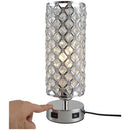 Lampada da Comodino Abat Jour con Paralume in Cristallo e 2 porte USB Ø10,8x30 cm 