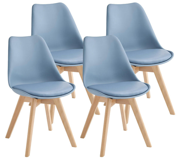sconto Set mit 4 Stühlen 52 x 48,5 x 82 cm aus Kunstleder und Buchenholz in Tommy Blue