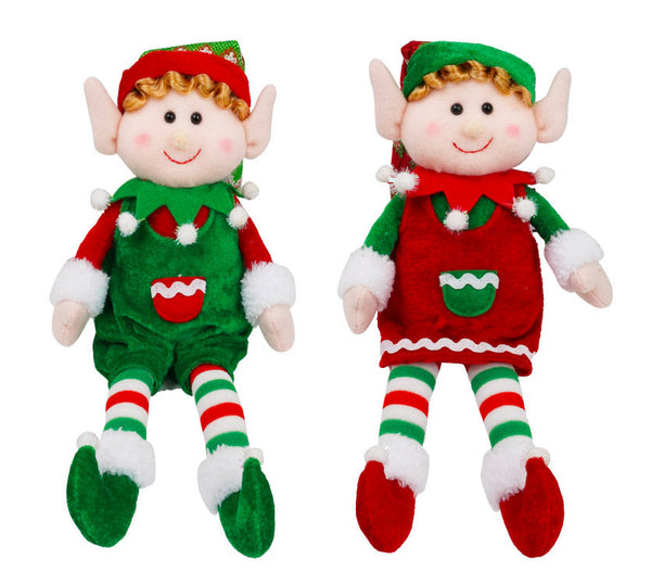 Pupazzo Elfo Natalizio H30 cm Seduto in Tessuto Verde o Rosso sconto