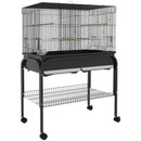 Voliera Gabbia per Uccelli da Interno 85x49x119 cm con Vassoio Ripiano e Ruote con Freno Nero      