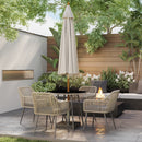 Set da Giardino 5 Pezzi con 4 Sedie e Tavolo Rotondo con Foro in Rattan e Acciaio Marrone e Grigio   