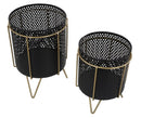 Porta Vasi Fashion Coppia Ø19,5x28-17x23 cm in Ferro Nero e Oro