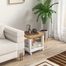 Tavolino da Soggiorno 40x40x40 cm con Rotelle e Mensola Aperta in Legno Naturale e Bianco      