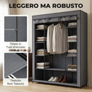 Armadio in Tessuto Salvaspazio 135x45x175 cm con Barra Appendiabiti e 11 Ripiani Struttura in Acciaio Grigio      