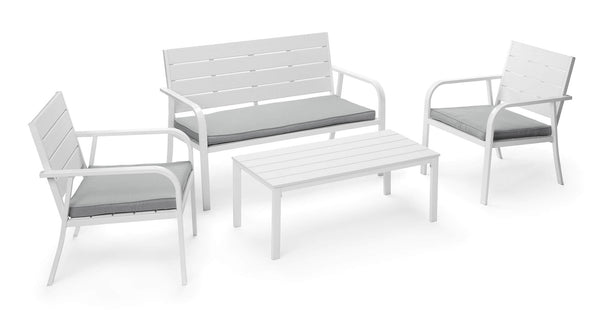 Garden Lounge Set Sofa 2 Sessel und Couchtisch aus weißem Stahl sconto