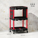 Carrello Porta Attrezzi a 3 Livelli 56,5x47,5x89 cm con Pannello Forato Laterale in Plastica Nero e Rosso  