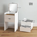 Toeletta 3 in 1 50x40x78 cm con Specchio Ribaltabile Sgabello e Cassetti in MDF Bianco      