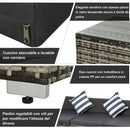 Set Salotto da Giardino Divano 3 Posti Pouf e Tavolino in Rattan Grigio
