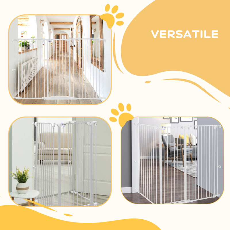 Cancelletto per Cani a 3 Pannelli Pieghevoli 206x120 cm Doppio Blocco in Acciaio e Plastica Bianco  