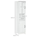 Mobile Colonna Bagno 40x30x164 cm con Mensola Aperta Cassetto e 2 Armadietti in Legno Bianco      