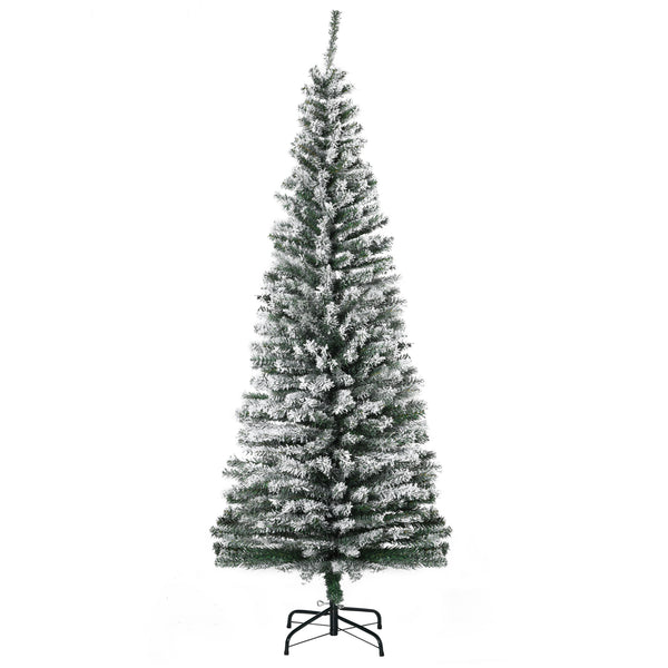 prezzo Albero di Natale Innevato Slim 180 cm 492 Rami Effetto Neve in PP e Acciaio Inox Verde