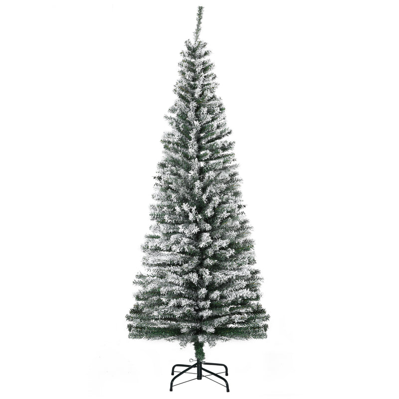 Albero di Natale Innevato Slim 180 cm 492 Rami Effetto Neve in PP e Acciaio Inox Verde  