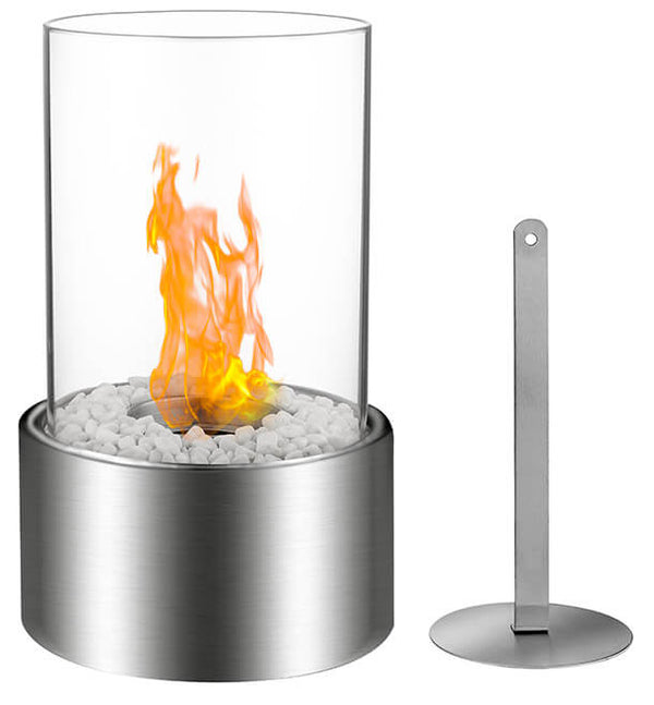 Bioethanol Tischkamin Ø16x27 cm aus Stahl und Silberglas online