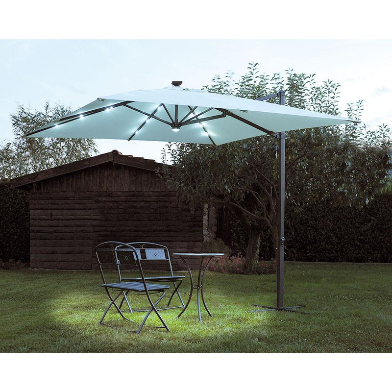 Ombrellone da Giardino Decentrato in Alluminio 3x3m con Manovella e Luci Vorghini Lights Antracite 