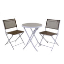Set Salotto da Giardino Tavolino Tondo e 2 Sedie Pieghevoli in Metallo e Textilene Tortora