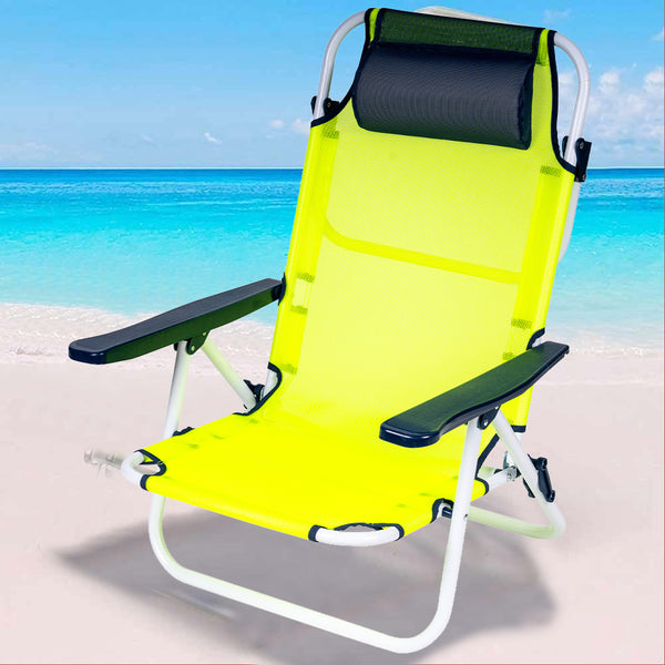Spiaggina Sedia Sdraio Prendisole Pieghevole con Cuscino in Textilene Verde Neon acquista