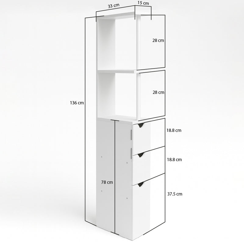 Mobiletto Salvaspazio Bagno Multiuso 33x15x136 cm in Legno Bianco      
