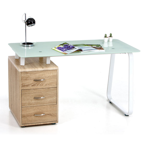 Schreibtisch 130x65xH75 cm aus Glas mit Kommode Connect Oak sconto