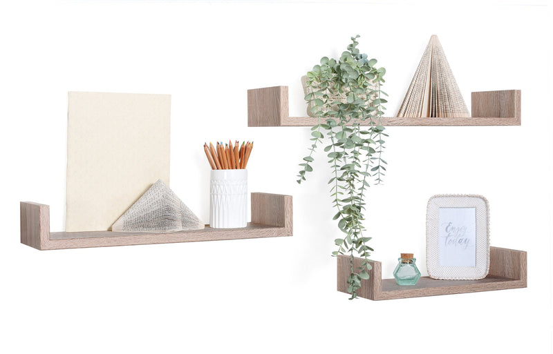 Set 3 Mensole da Parete 60-50-40x15,5x8 cm in Fibra di Legno Calamita Rovere Sagerau
