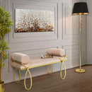 Panca Ribbon Rosa 112,5x49x53 cm in Ferro e MDF e Spugna e Poliestere Rosa e Oro