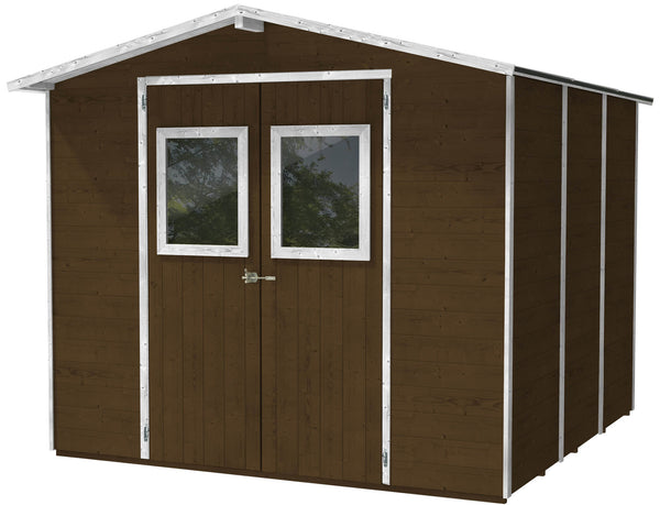 online Gartenbox aus Holz für Werkzeuge 238 x 207 x 214 cm mit 2 Türen und Fenstern Ecla Nussbaum