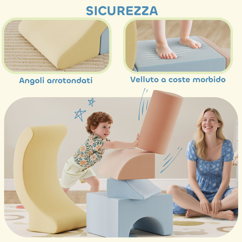 Set 5 Costruzioni Morbide per Bambini Rivestimento in Velluto Sfoderabile e Lavabile Multicolore    