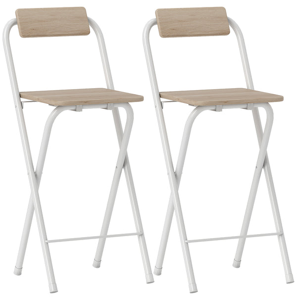prezzo Set 2 Sgabelli da Bar Pieghevoli 37x45x87 cm con Poggiapiedi in Legno e Acciaio Bianco