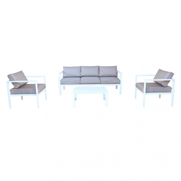 acquista Garden Lounge Set Sofa 2 Sessel und Couchtisch mit Kissen aus weißem Aluminium