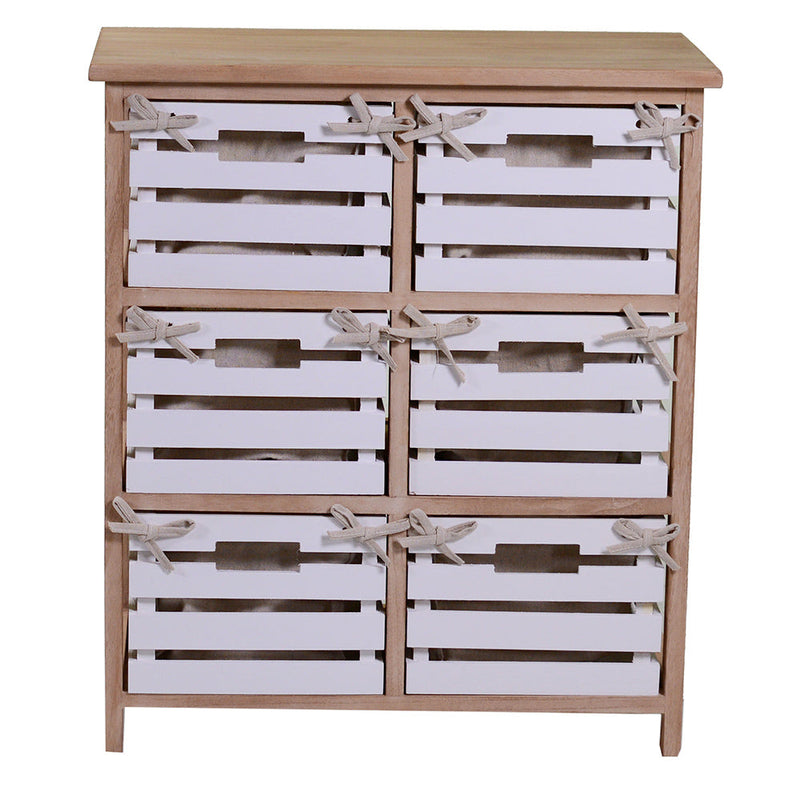 Cassettiera 6 Cassetti in Legno 58x30x66cm Arianna Naturale e Bianca