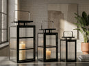 Lanterne Andromeda Tris 25,5x25x50 cm in Metallo e Vetro Nero      