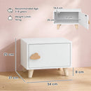 Comodino per Bambini 3-8 Anni 34x31x25 cm con Vano Contenitore Gambe in Pino e Maniglia a Nuvola in Truciolato Bianco      