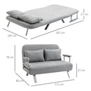 Divano Letto Singolo con Seduta Regolabile in 5 Posizioni 105x80x78 cm in Finta Pelle Grigio Chiaro  