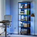 Libreria Scaffale in Stile Industriale 60x30x179 cm a 5 Ripiani con Illuminazione LED, in Metallo e Legno Nero      