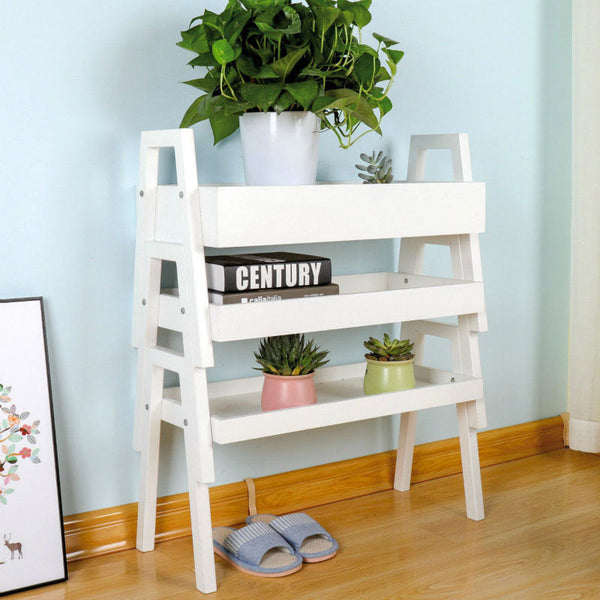 Set mit 3 stapelbaren Pflanzenhaltern aus Massivholz 65 x 30 x 87 cm Fumer Alvin Weiß prezzo