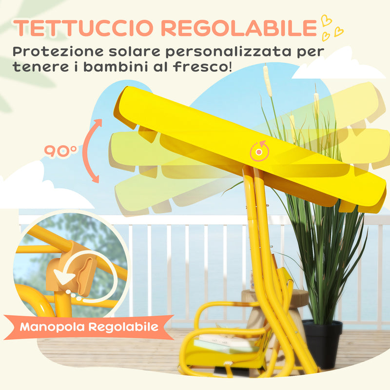 Dondolo per Bambini da Giardino a 2 Posti 112x75x120 cm con Cinture di Sicurezza Giallo   