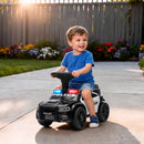 Macchina Cavalcabile Polizia per Bambini 18-36 Mesi 65x29,5x36 cm a Spinta Manuale con Musica e Vano Sottosedile in PP Nero      